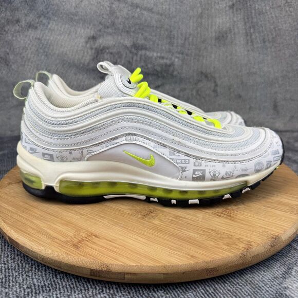 Nike Air Max 97 Shoes Youth Size 7Y White Volt Logo Print GS 921522-108 Running - Picture 1 of 10